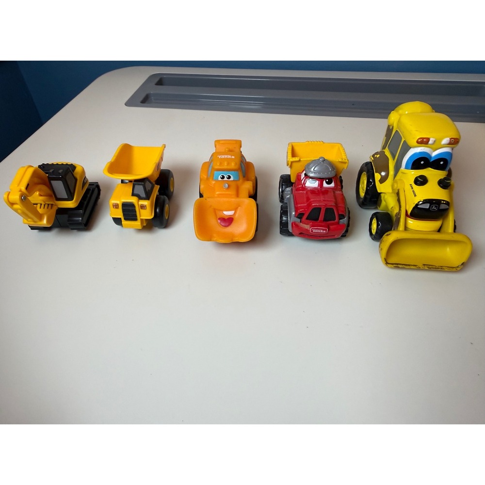 Tonka John Deere CAT Construction Truck Toy Lot Toddler Boys Yellow Red 5pc Set